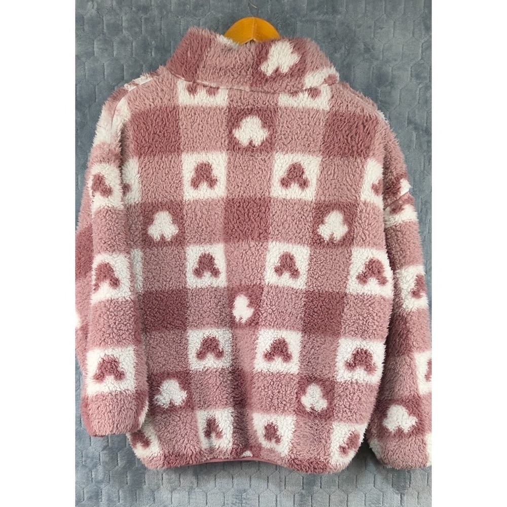 Disney Minnie Mouse Sherpa Fleece Sweater 1/4 Zip Mauve White size Large - Picture 2 of 9